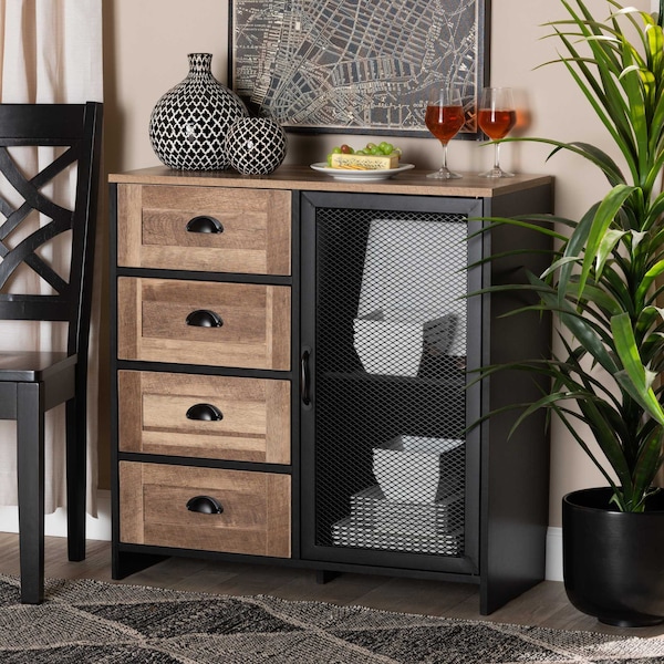 Baxton Studio Connell Industrial Two-Tone Natural Brown and Black Finished Wood and Black Metal Sideboard Buffet - 196-12068-ZORO