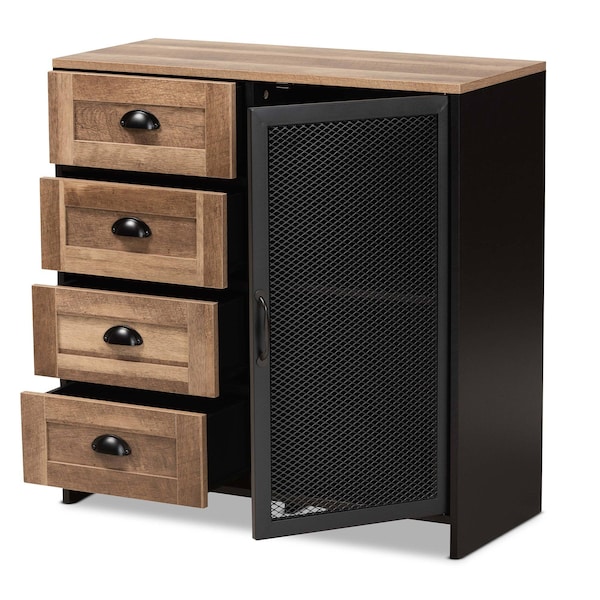Baxton Studio Connell Industrial Two-Tone Natural Brown and Black Finished Wood and Black Metal Sideboard Buffet - 196-12068-ZORO