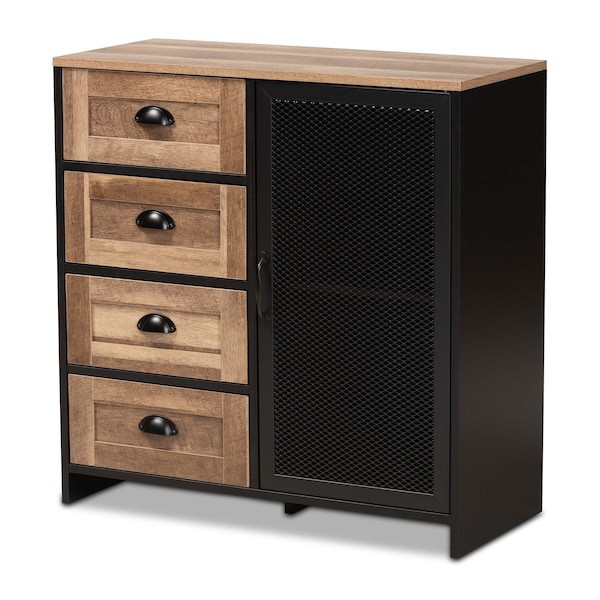 Baxton Studio Connell Industrial Two-Tone Natural Brown and Black Finished Wood and Black Metal Sideboard Buffet - 196-12068-ZORO