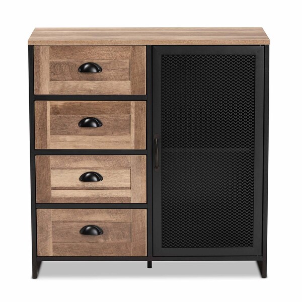Baxton Studio Connell Industrial Two-Tone Natural Brown and Black Finished Wood and Black Metal Sideboard Buffet - 196-12068-ZORO