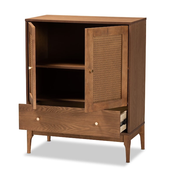 Baxton Studio Ramiel MidCentury Modern Ash Walnut Finished Wood and Rattan 1Drawer Sideboard - 215-12428-ZORO