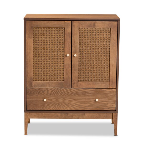 Baxton Studio Ramiel MidCentury Modern Ash Walnut Finished Wood and Rattan 1Drawer Sideboard - 215-12428-ZORO