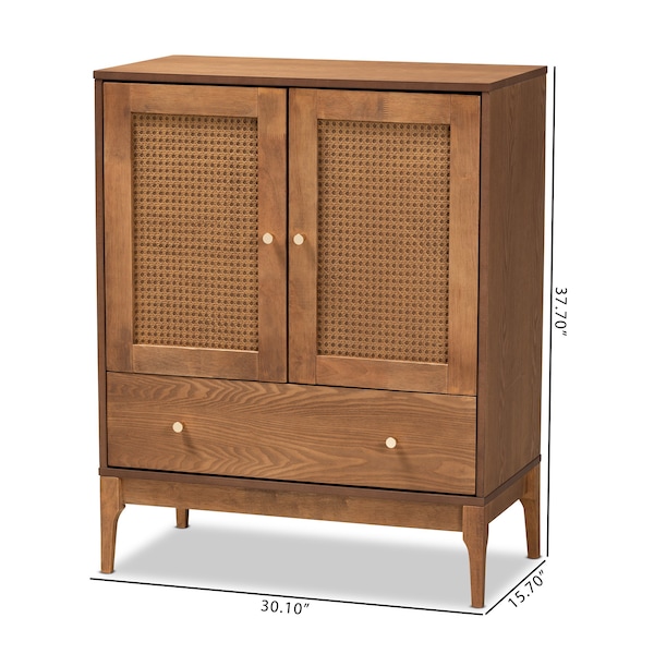 Baxton Studio Ramiel MidCentury Modern Ash Walnut Finished Wood and Rattan 1Drawer Sideboard - 215-12428-ZORO