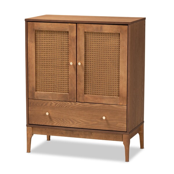 Baxton Studio Ramiel MidCentury Modern Ash Walnut Finished Wood and Rattan 1Drawer Sideboard - 215-12428-ZORO
