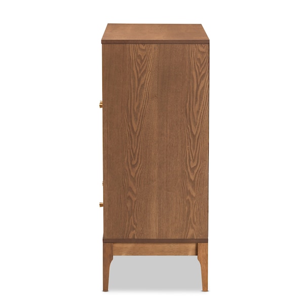Baxton Studio Ramiel MidCentury Modern Ash Walnut Finished Wood and Rattan 1Drawer Sideboard - 215-12428-ZORO