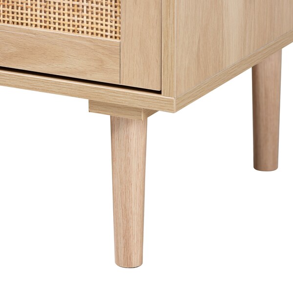 Baxton Studio Harrison MidCentury Modern Natural Brown Finished Wood and Natural Rattan 3Drawer Sideboard - 223-12938-ZORO