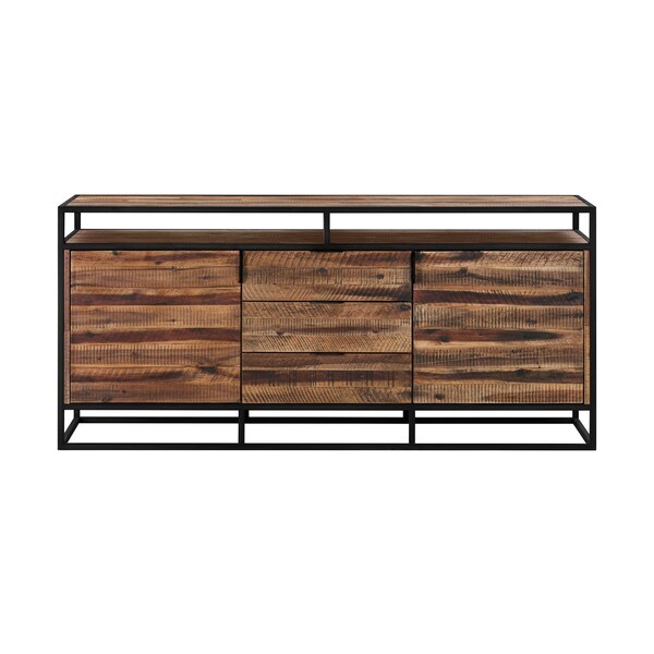 Armen Living Ludgate 3 Drawer Sideboard Buffet in Acacia and Black Metal - LCLDBURU