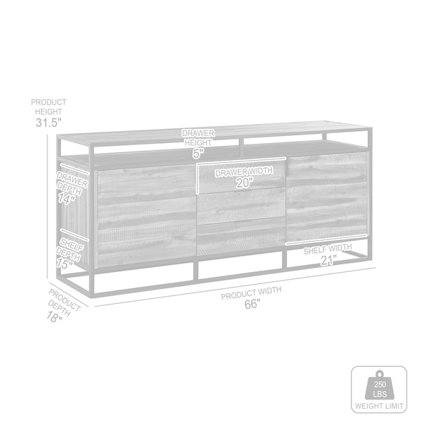 Armen Living Ludgate 3 Drawer Sideboard Buffet in Acacia and Black Metal - LCLDBURU