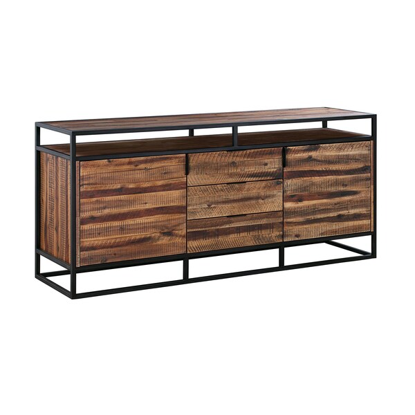 Armen Living Ludgate 3 Drawer Sideboard Buffet in Acacia and Black Metal - LCLDBURU