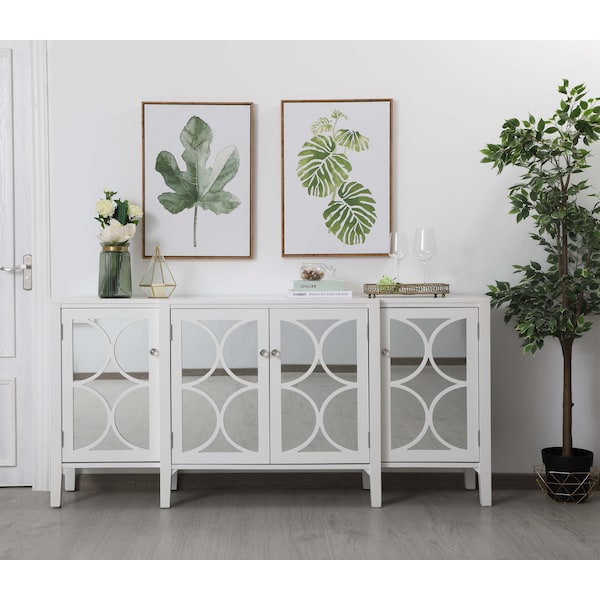 Elegant Decor 72 Inch Mirrored Credenza In White - MF82111WH