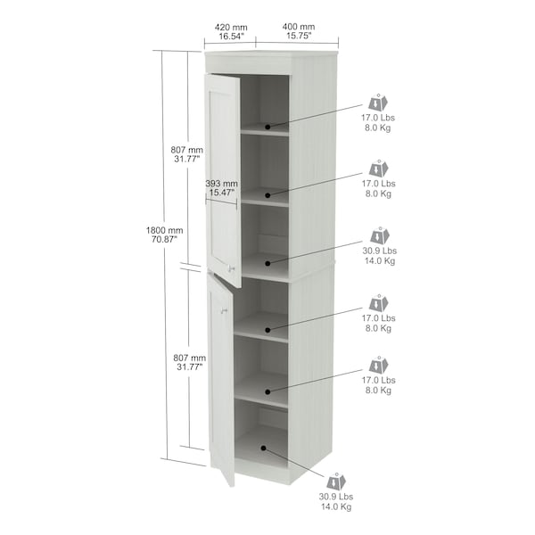 Inval Buffet Cabinet With 2-Slim Doors 15.75 in W x 16.54 in D x 70.87 in H in Washed Oak - AL-3813