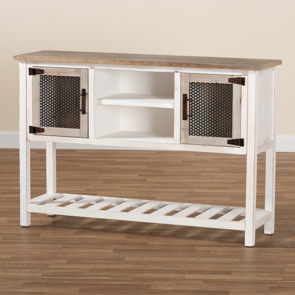 Baxton Studio Deacon Rustic Weathered Two-Tone White and Oak Brown Finished Wood 2-Door Dining Room Sideboard - 178-11410-ZORO