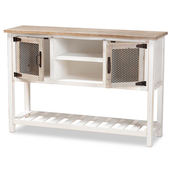 Baxton Studio Deacon Rustic Weathered Two-Tone White and Oak Brown Finished Wood 2-Door Dining Room Sideboard - 178-11410-ZORO