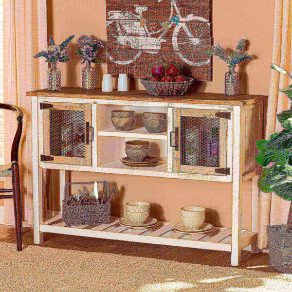Baxton Studio Deacon Rustic Weathered Two-Tone White and Oak Brown Finished Wood 2-Door Dining Room Sideboard - 178-11410-ZORO
