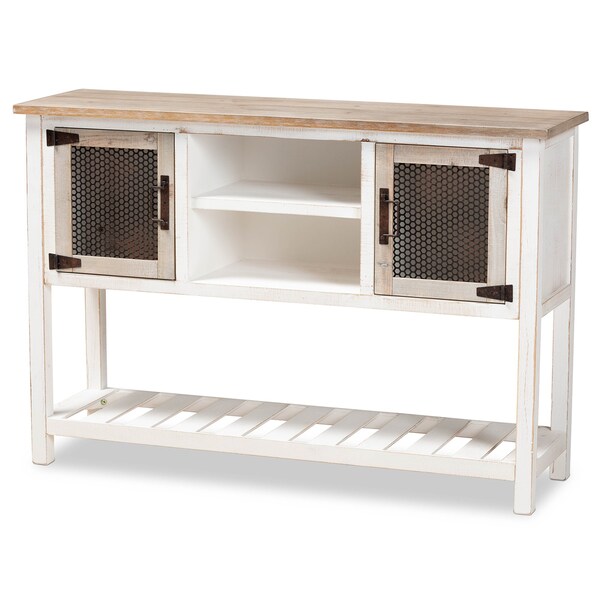 Baxton Studio Deacon Rustic Weathered Two-Tone White and Oak Brown Finished Wood 2-Door Dining Room Sideboard - 178-11410-ZORO