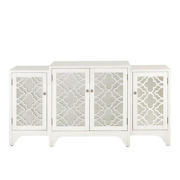 Madison Park Madison Park MP133-0713 Dining Buffet Server Quaterfoil Design Kitchen Storage Cabinet with Mirrored Doors - Cream; 34 x 68 x 18 in. - MP133-0713