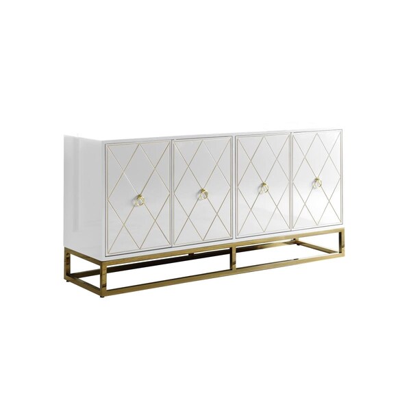 Best Master Furniture Senior White Lacquer With Gold Plated Sideboard - T1943 WHITE SIDEBOARD