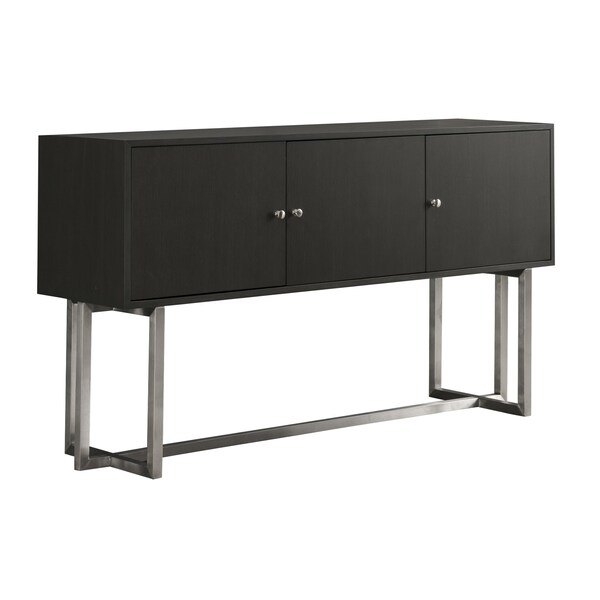 Armen Living Prague Contemporary Buffet in Brushed Stainless Steel Finish and Gray Wood - LCPGBUGR