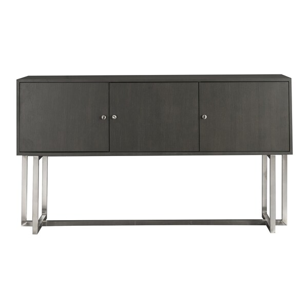 Armen Living Prague Contemporary Buffet in Brushed Stainless Steel Finish and Gray Wood - LCPGBUGR