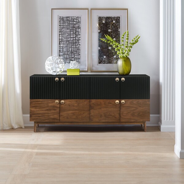 Armen Living Amigo Black Veneer and Walnut Wood Buffet - LCAGBUWA