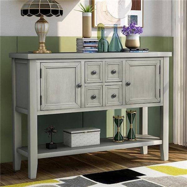 Direct Wicker Sideboard Console Table with Bottom Shelf, Buffet Storage Cabinet for Living Room Antique Gray - UBS-WF190263AAE