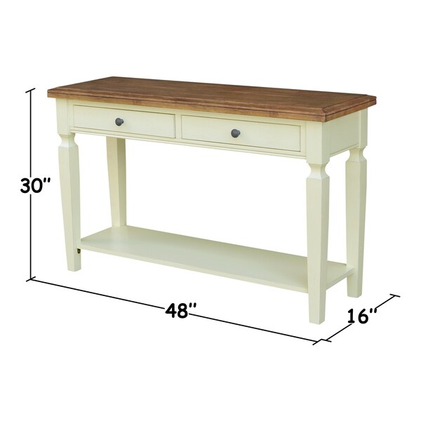International Concepts Vista Solid Wood Console/Sofa Table with Shelf and 2 Drawers - Hickory/Shell - OT79-15S