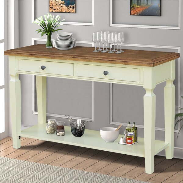 International Concepts Vista Solid Wood Console/Sofa Table with Shelf and 2 Drawers - Hickory/Shell - OT79-15S