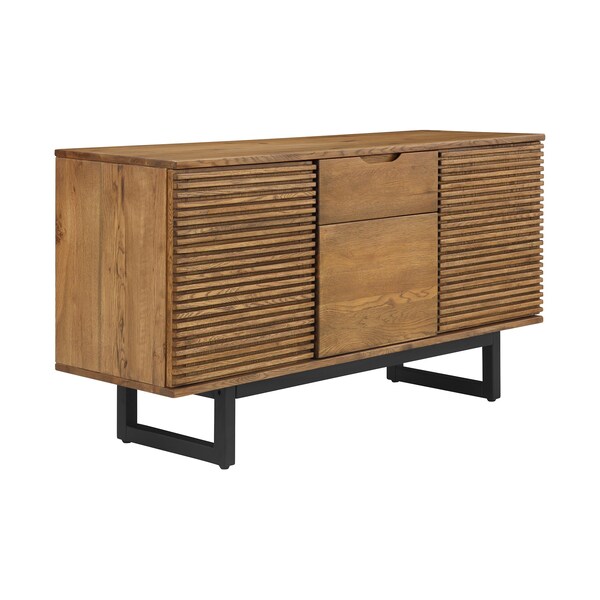 Armen Living Aldo Brown Oak Sideboard Buffet Cabinet in Brown Oak Wood with Black Metal Legs - LCAOBUROAK