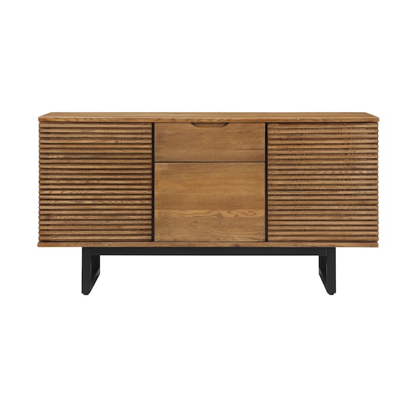 Armen Living Aldo Brown Oak Sideboard Buffet Cabinet in Brown Oak Wood with Black Metal Legs - LCAOBUROAK