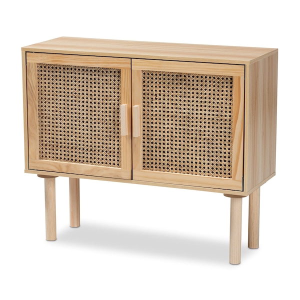 Baxton Studio Maclean Mid-Century Rattan and Natural Brown Finished Wood 2-Door Sideboard Buffet - 199-12314-ZORO