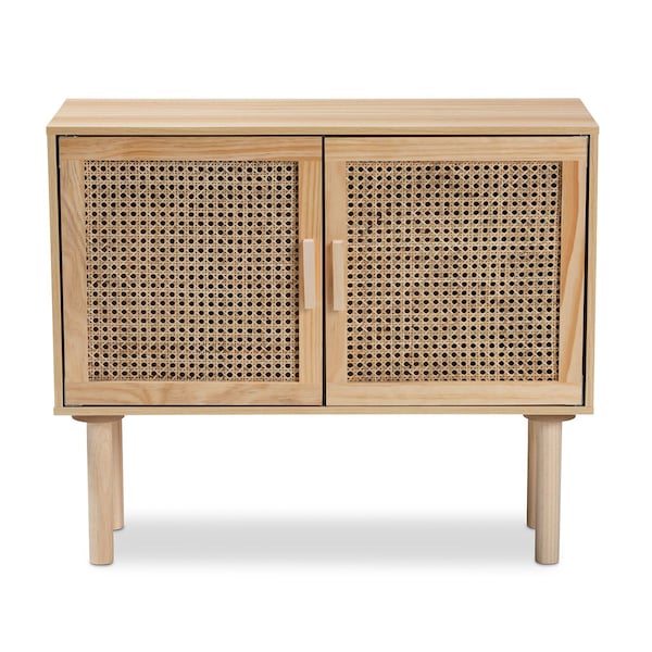 Baxton Studio Maclean Mid-Century Rattan and Natural Brown Finished Wood 2-Door Sideboard Buffet - 199-12314-ZORO