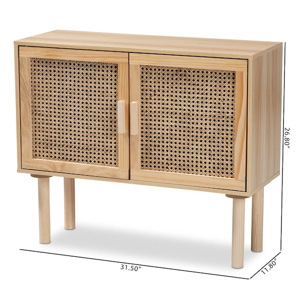 Baxton Studio Maclean Mid-Century Rattan and Natural Brown Finished Wood 2-Door Sideboard Buffet - 199-12314-ZORO