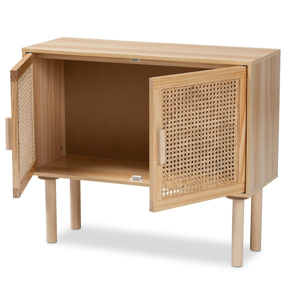 Baxton Studio Maclean Mid-Century Rattan and Natural Brown Finished Wood 2-Door Sideboard Buffet - 199-12314-ZORO