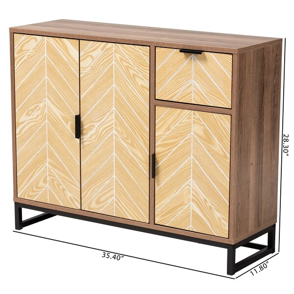 Baxton Studio Josephine MidCentury  Walnut and Natural Brown Finished Wood and Black Metal 3Door Sideboard - 223-12904-ZORO