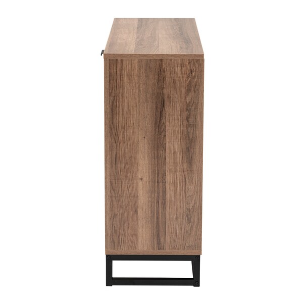 Baxton Studio Josephine MidCentury  Walnut and Natural Brown Finished Wood and Black Metal 3Door Sideboard - 223-12904-ZORO