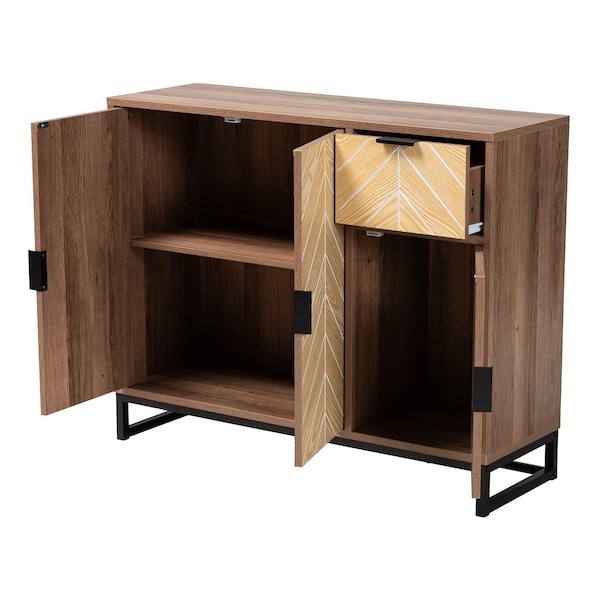 Baxton Studio Josephine MidCentury  Walnut and Natural Brown Finished Wood and Black Metal 3Door Sideboard - 223-12904-ZORO