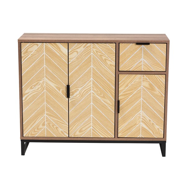 Baxton Studio Josephine MidCentury  Walnut and Natural Brown Finished Wood and Black Metal 3Door Sideboard - 223-12904-ZORO