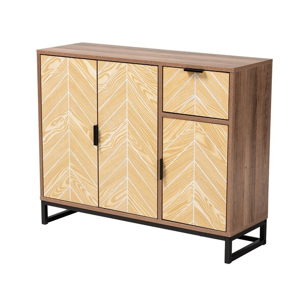 Baxton Studio Josephine MidCentury  Walnut and Natural Brown Finished Wood and Black Metal 3Door Sideboard - 223-12904-ZORO