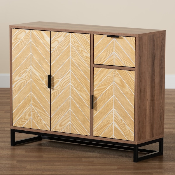 Baxton Studio Josephine MidCentury  Walnut and Natural Brown Finished Wood and Black Metal 3Door Sideboard - 223-12904-ZORO