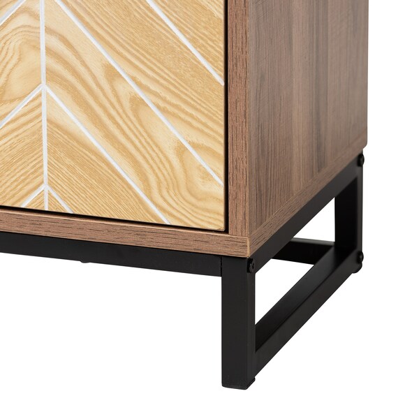 Baxton Studio Josephine MidCentury  Walnut and Natural Brown Finished Wood and Black Metal 3Door Sideboard - 223-12904-ZORO