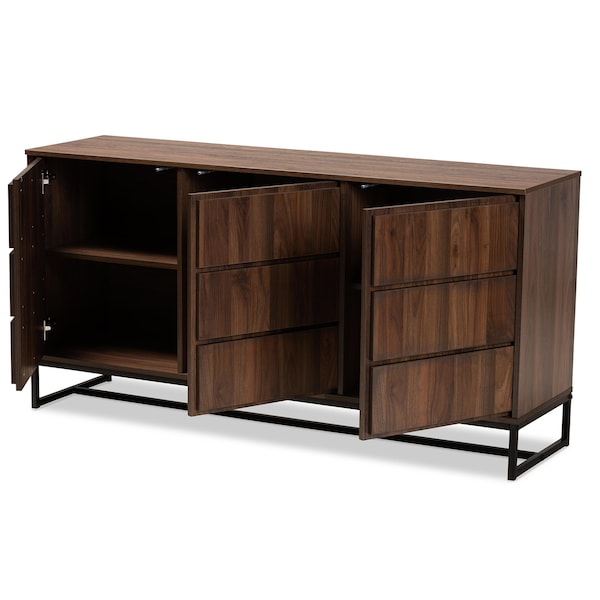Baxton Studio Neil Modern Walnut Brown Finished Wood and Black Finished Metal 3-Door Dining Room Sideboard Buffet - 178-11214-ZORO