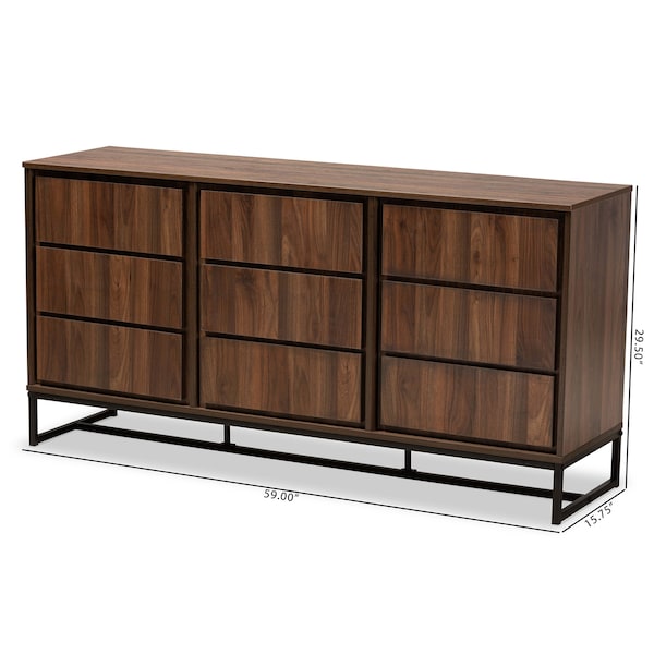 Baxton Studio Neil Modern Walnut Brown Finished Wood and Black Finished Metal 3-Door Dining Room Sideboard Buffet - 178-11214-ZORO