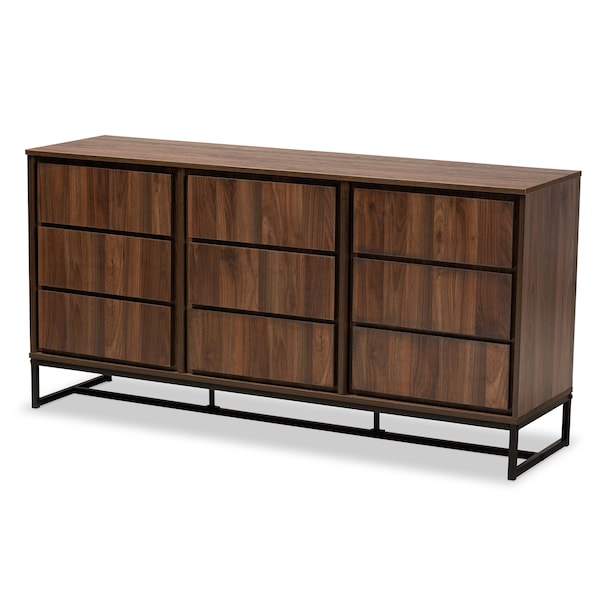 Baxton Studio Neil Modern Walnut Brown Finished Wood and Black Finished Metal 3-Door Dining Room Sideboard Buffet - 178-11214-ZORO