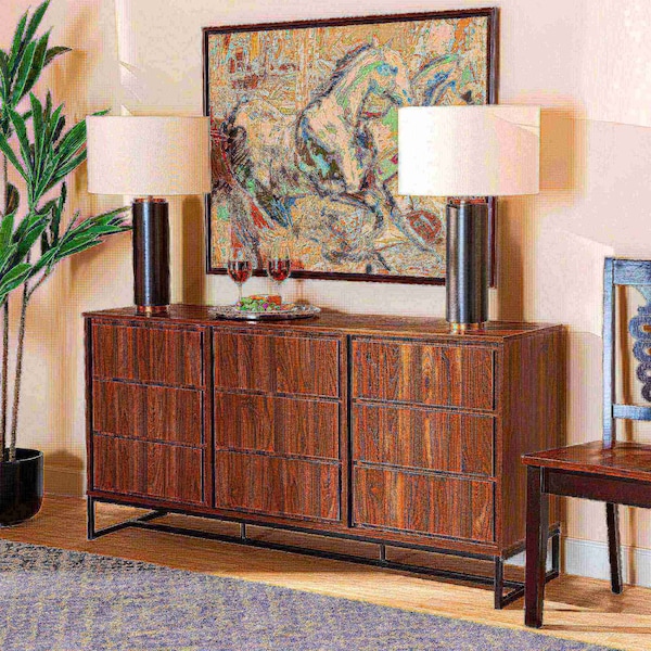 Baxton Studio Neil Modern Walnut Brown Finished Wood and Black Finished Metal 3-Door Dining Room Sideboard Buffet - 178-11214-ZORO