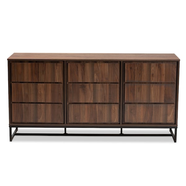Baxton Studio Neil Modern Walnut Brown Finished Wood and Black Finished Metal 3-Door Dining Room Sideboard Buffet - 178-11214-ZORO