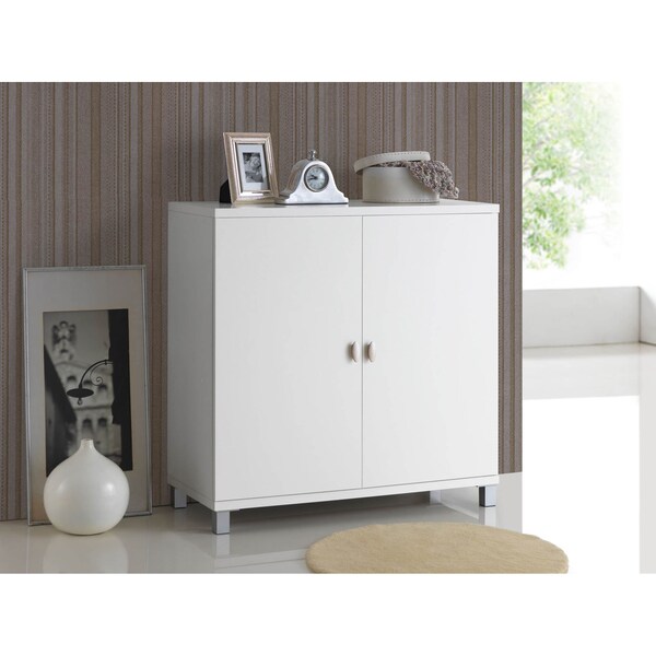 Baxton Studio Marcy White Wood Entryway Bags Storage Sideboard Cabinet - 120-6470