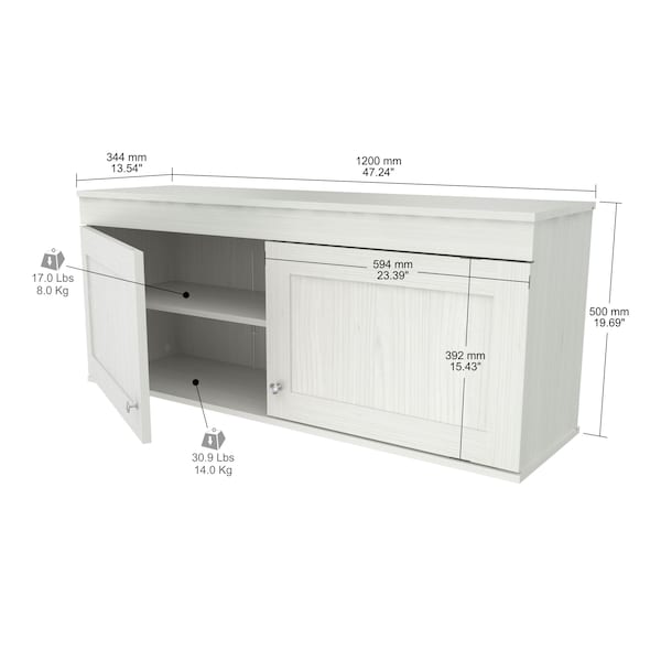Inval Buffet Cabinet 47.2 in. W x 19.69 in. H x 13.54 in. D in Washed Oak Wall Mounted 2-Door - GCS-149