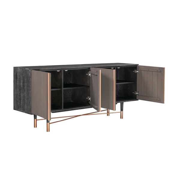 Armen Living Turin Rustic Oak Wood Sideboard Cabinet with Copper Accent - LCTNBUBL