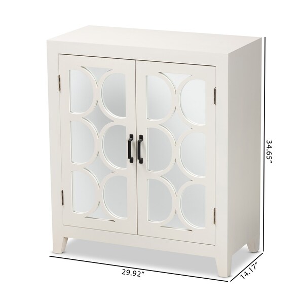 Baxton Studio Garcelle ModernWhite Finished Wood and Mirrored Glass 2-Door Sideboard - 194-11964-ZORO