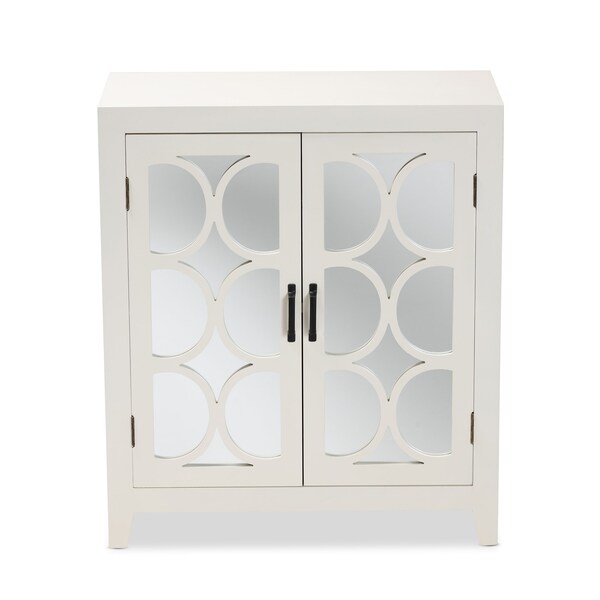 Baxton Studio Garcelle ModernWhite Finished Wood and Mirrored Glass 2-Door Sideboard - 194-11964-ZORO